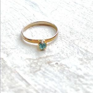 14k Gold Fill Stamped Antique Baby Ring Gold Plated Silver and Aquamarine Stone